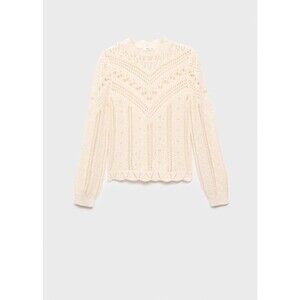 MANGO - Knitted sweater with lace accents ecru - S - Woman